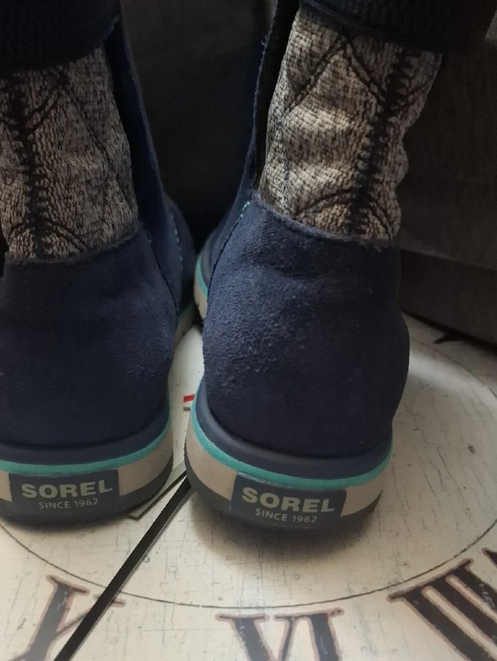 Sorel Girls' Navy Suede Winter Boot with Light Blue Accents